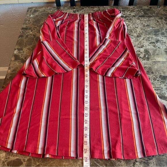Off The Shoulder Flowy Boho Flared Bell Sleeve Peasant Top Red Striped - Picture 4 of 5
